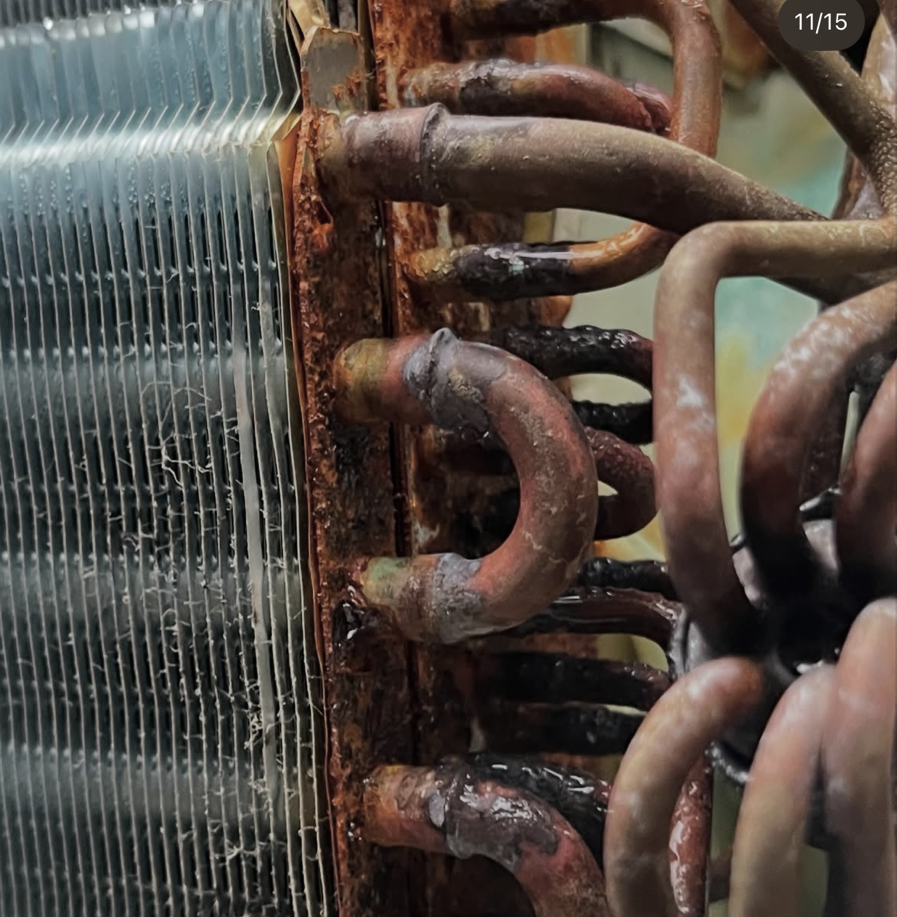 ドラム式洗濯機のヒートポンプに詰まったホコリを分解洗浄する様子